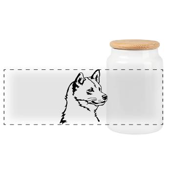 Shiba head - Panoramic Cookie Jar with Wooden Lid - white - Front