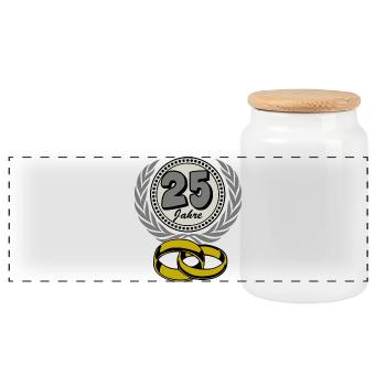 Silberhochzeit ,25 Jahre , Ehe ,Hochzeitstag,(25) - Panorama Keksdose mit Holzdeckel - Weiß - Vorne