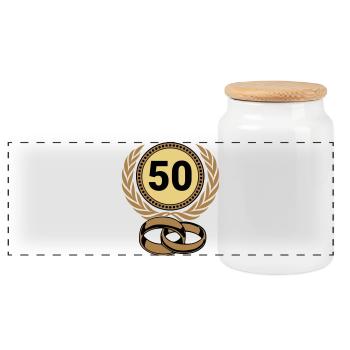 Golden Wedding Anniversary , 50 Years (25) - Panoramic Cookie Jar with Wooden Lid - white - Front