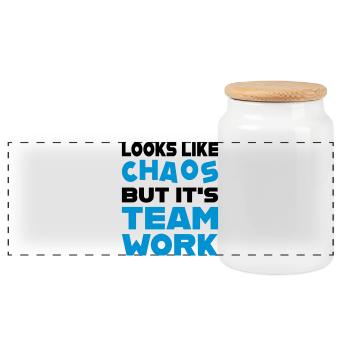 Teamwork - Panorama Keksdose mit Holzdeckel - Weiß - Vorne