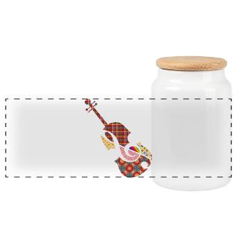 schöne Patchwork Violine mit Violinschlüssel - Panorama Keksdose mit Holzdeckel - Weiß - Vorne