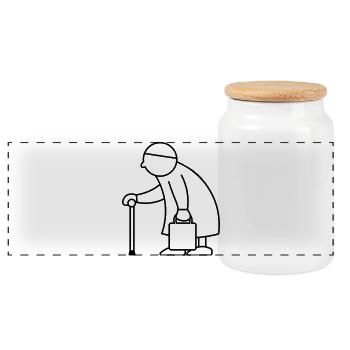Old lady with shopping bag - Panoramic Cookie Jar with Wooden Lid - white - Front