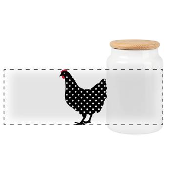 Chicken hen spotted - Panoramic Cookie Jar with Wooden Lid - white - Front