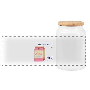 Japanese Strawberry Milk Brick Design - Panoramic Cookie Jar with Wooden Lid - white - Front