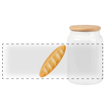 leckeres frisch gebackenes goldbraunes Baguette - Panorama Keksdose mit Holzdeckel - Weiß - Vorne