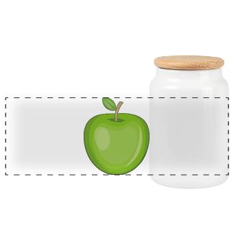Lustiger Sticker von einem Apfel - Panorama Keksdose mit Holzdeckel - Weiß - Vorne