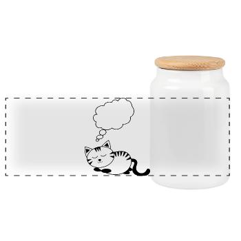 Cat KittenAnimal Comic Personalizable Gift - Panoramic Cookie Jar with Wooden Lid - white - Front