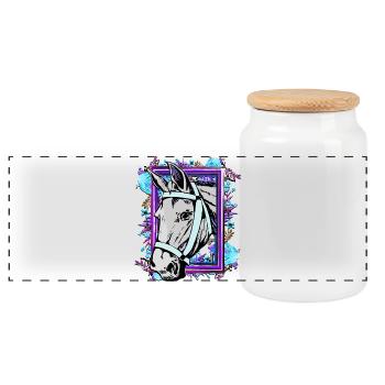 Equitation - cavalier - sport équestre - tête de cheval - cheval - Boîte à biscuits avec couvercle en bois - blanc - Devant