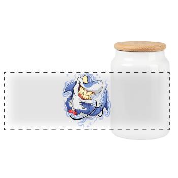 Shark - Panoramic Cookie Jar with Wooden Lid - white - Front