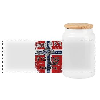 Norway Fishing Flag Fishing Fish Design - Panoramic Cookie Jar with Wooden Lid - white - Front