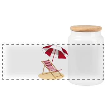 Deckchair on the beach and parasol - Panoramic Cookie Jar with Wooden Lid - white - Front