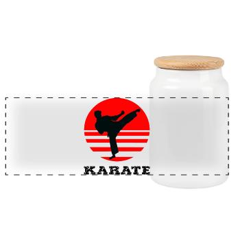 karate - Panoramic Cookie Jar with Wooden Lid - white - Front