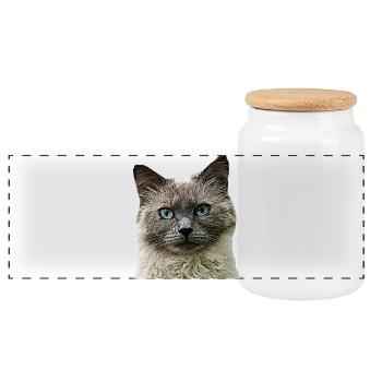 Cat Cats cat Cats Cat Head - Panoramic Cookie Jar with Wooden Lid - white - Front
