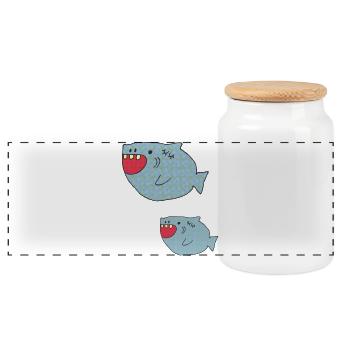 shark-fish father and son - Panoramic Cookie Jar with Wooden Lid - white - Front
