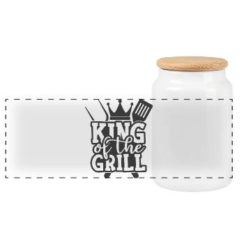 King Of The Grill BBQ Spruch Design - Panorama Keksdose mit Holzdeckel - Weiß - Vorne