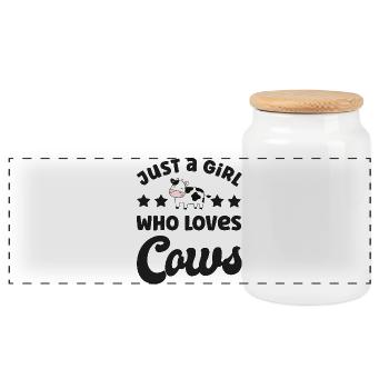 Cow cows - Panoramic Cookie Jar with Wooden Lid - white - Front