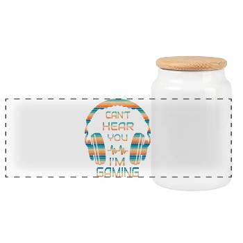 Can't Hear You I'm Gaming - Funny Gamer Quote - Panoramic Cookie Jar with Wooden Lid - white - Front