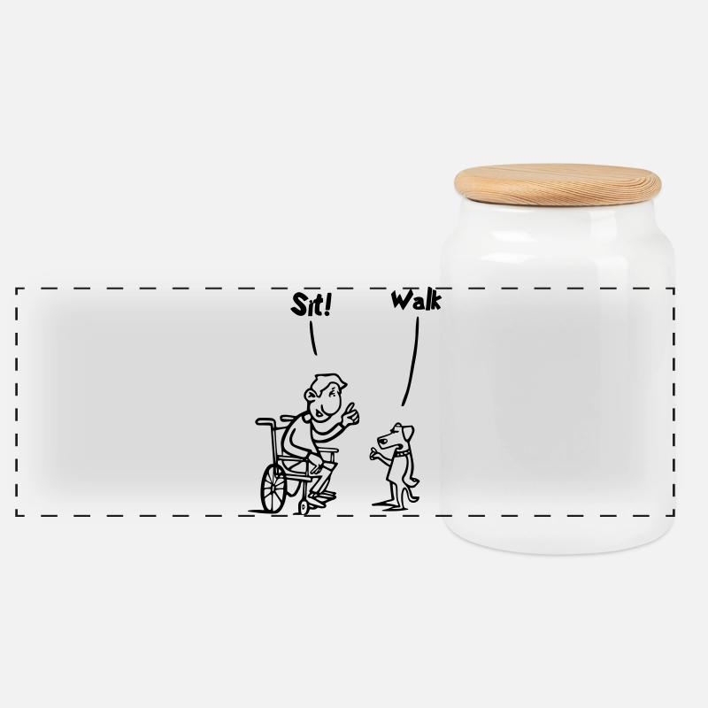 Setzen Sie sich hin und gehen Sie. Rollstuhl- und Hundehumor # - Panorama Keksdose mit Holzdeckel - Weiß