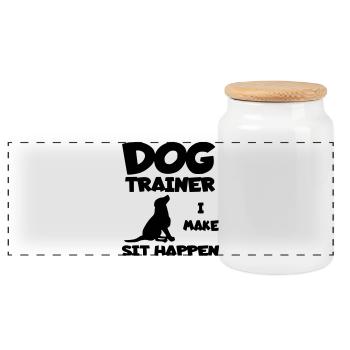 Dog trainer lets dog sit. Humor shirt * - Panoramic Cookie Jar with Wooden Lid - white - Front