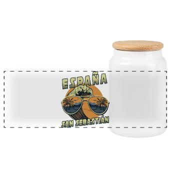 San Sebastian Spanien Beach Design - Panorama Keksdose mit Holzdeckel - Weiß - Vorne