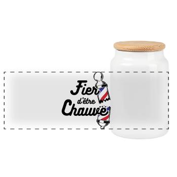 Fier d'être chauve Cadeau drôle pour homme chauve - Boîte à biscuits avec couvercle en bois - blanc - Devant