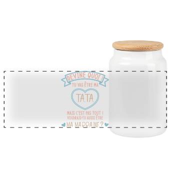 Devine quoi ! Tata voudrais-tu être ma marraine ? - Boîte à biscuits avec couvercle en bois - blanc - Devant