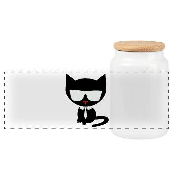 Cool Black Cat - Sunglasses Business Style Design - Panorama Keksdose mit Holzdeckel - Weiß - Vorne