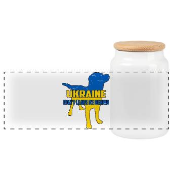 Ukraine Tierrettung - Panorama Keksdose mit Holzdeckel - Weiß - Vorne