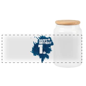 Joyeux anniversaire - 1 an - Boîte à biscuits avec couvercle en bois - blanc - Devant