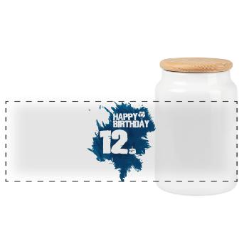 Happy Birthday - 12 Jahre - Panorama Keksdose mit Holzdeckel - Weiß - Vorne