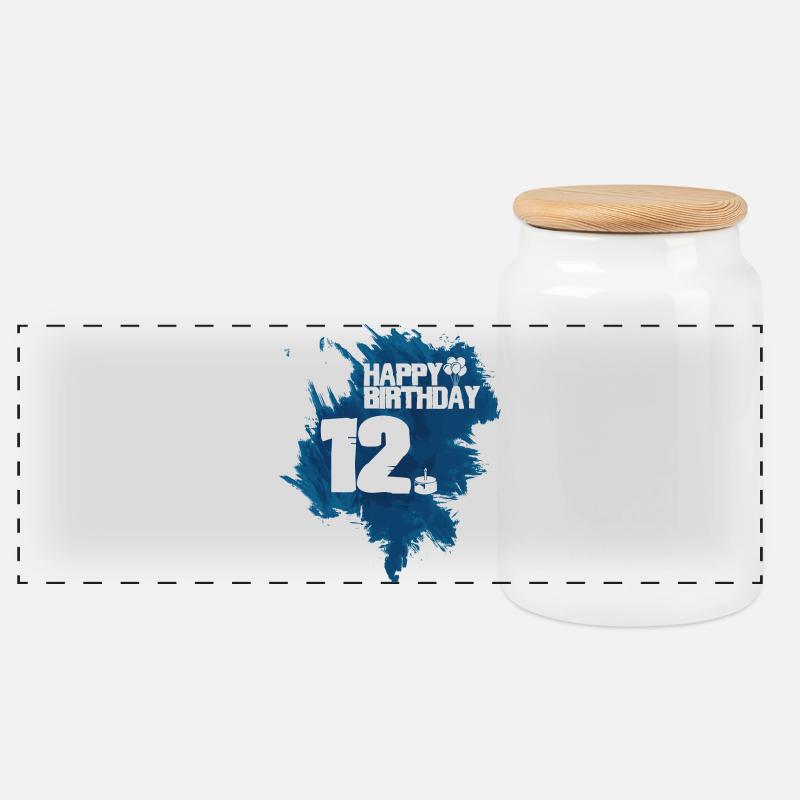 Happy Birthday - 12 Jahre - Panorama Keksdose mit Holzdeckel - Weiß