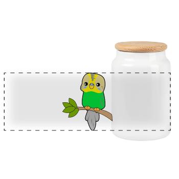 Budgerigar Parrot - Panoramic Cookie Jar with Wooden Lid - white - Front
