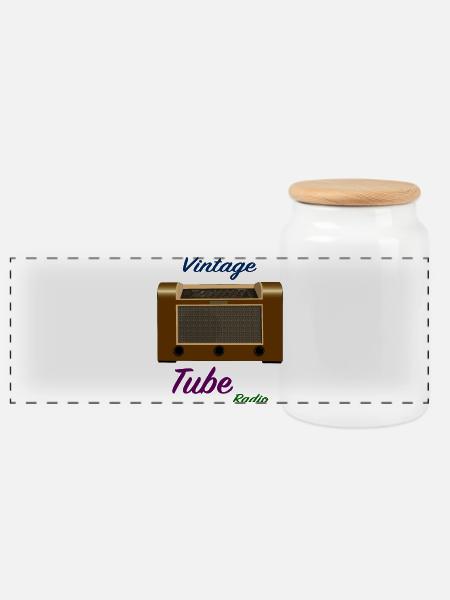 altes Röhrenradio - Panorama Keksdose mit Holzdeckel - Weiß