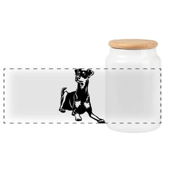 German Pinscher - Panoramic Cookie Jar with Wooden Lid - white - Front