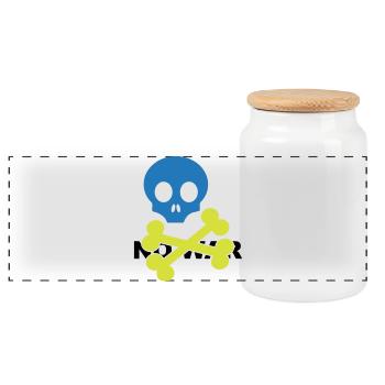Neon Blue Skull and Crossbones - Panoramic Cookie Jar with Wooden Lid - white - Front