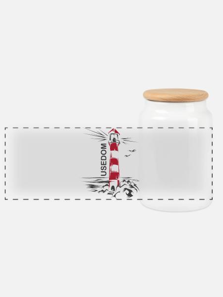 Leuchtturm See Usedom Urlaub rot weiß Meer Ostsee - Panorama Keksdose mit Holzdeckel - Weiß