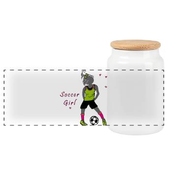 Soccer Girl, Football - Panoramic Cookie Jar with Wooden Lid - white - Front