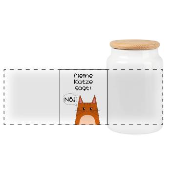 Meine Katze sagt: Nö! - Panorama Keksdose mit Holzdeckel - Weiß - Vorne