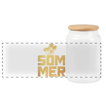 Sommer Gold Palmen Luxus Urlaub exklusiv Deko Fun - Panorama Keksdose mit Holzdeckel - Weiß - Vorne