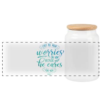Jetez tous vos soucis sur lui - Boîte à biscuits avec couvercle en bois - blanc - Devant