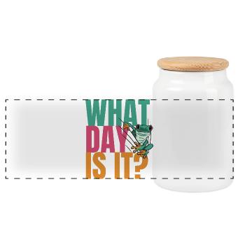 Wednesday my Dudes Day Frog Meme - Panoramic Cookie Jar with Wooden Lid - white - Front