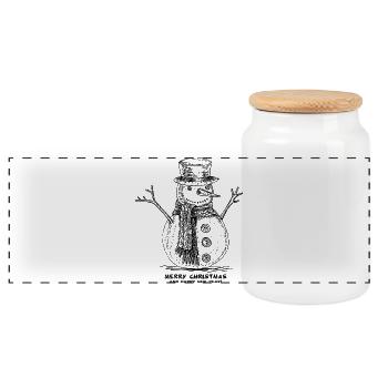 Schneemann Frohe Weihnachten - Panorama Keksdose mit Holzdeckel - Weiß - Vorne