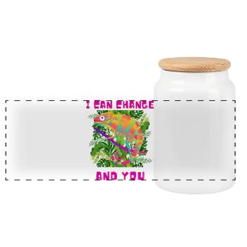 Funny Chameleon ;) - Panorama Keksdose mit Holzdeckel - Weiß - Vorne