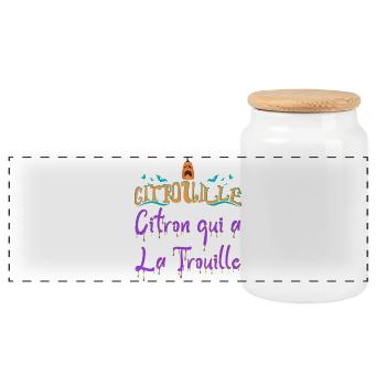 Citrouille citron qui a la trouille chauve souris - Boîte à biscuits avec couvercle en bois - blanc - Devant