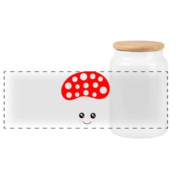 Kawaii, champignon, crapaud - Boîte à biscuits avec couvercle en bois - blanc - Devant