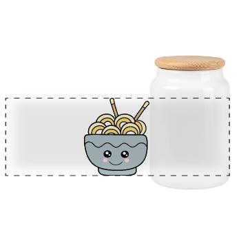 Kawaii Ramen Kawaii Chibi Nourriture Kawaii Autocollant - Boîte à biscuits avec couvercle en bois - blanc - Devant