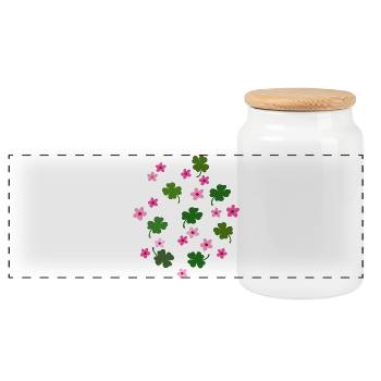 Lucky clover, flowers - Panoramic Cookie Jar with Wooden Lid - white - Front