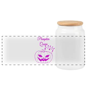 Pumpkin Queen Halloween Design - Panoramic Cookie Jar with Wooden Lid - white - Front