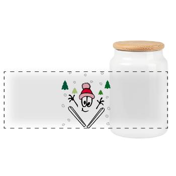 Winter sports, comic - Panoramic Cookie Jar with Wooden Lid - white - Front