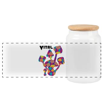 Vital Pilz neon - Panorama Keksdose mit Holzdeckel - Weiß - Vorne